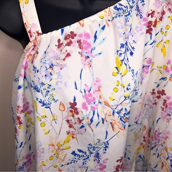 Small Y2K Era Cato Floral Blouse Top One Shoulder Asymmetrical White Pink Blue - Picture 12 of 14